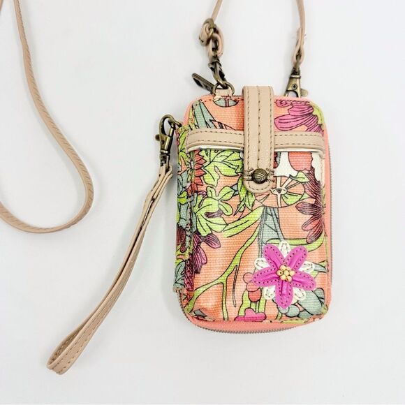 Sakroots Peach Pink Floral Print Mini Convertible Wristlet Crossbody Wallet - Picture 3 of 16
